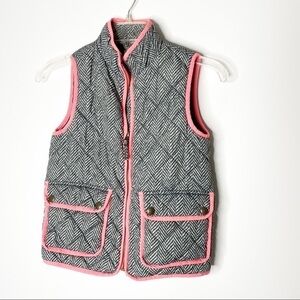 Crewcuts Insulated Quilted Houndstooth Pink Piping Vest Front Zipper Size 8